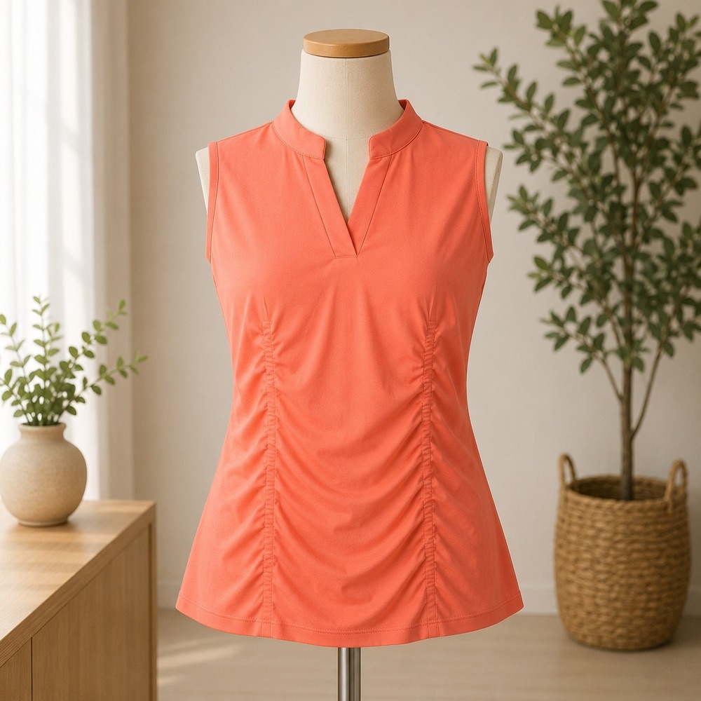 Lafayette 148 New York Sleeveless Top Womens Small Coral Ruched Split Neck Tank